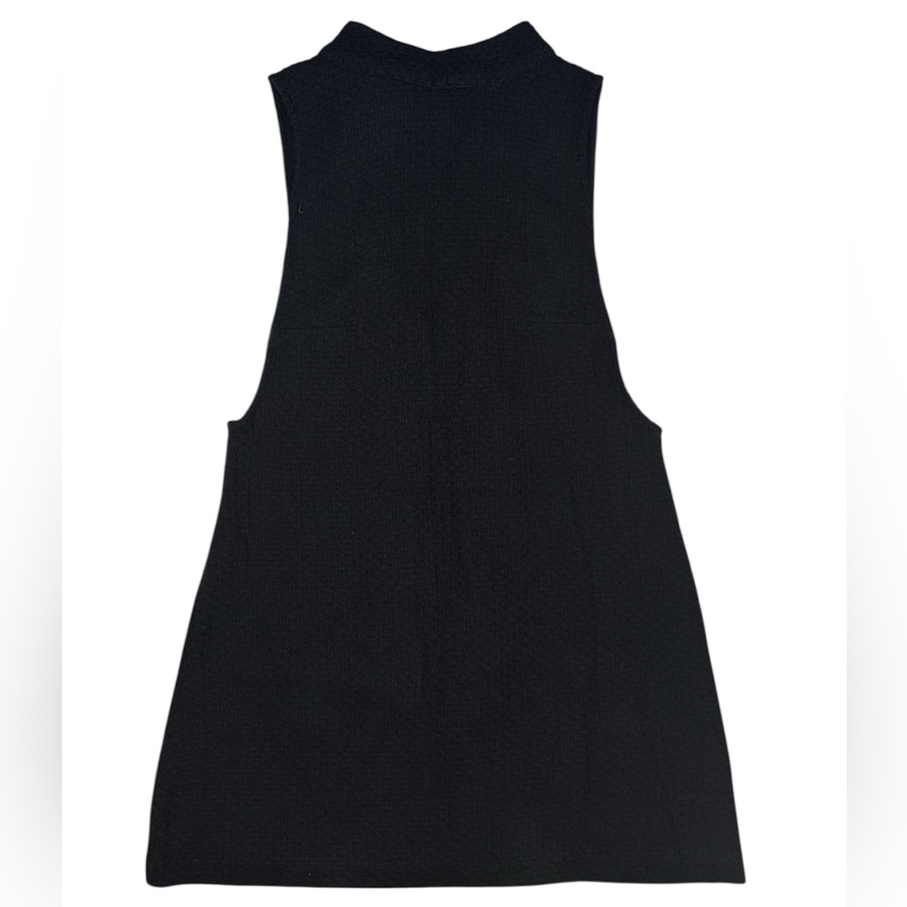 Free People Walk The Walk Black Mini Sleeveless Back Detail Bow Tie Button Dress